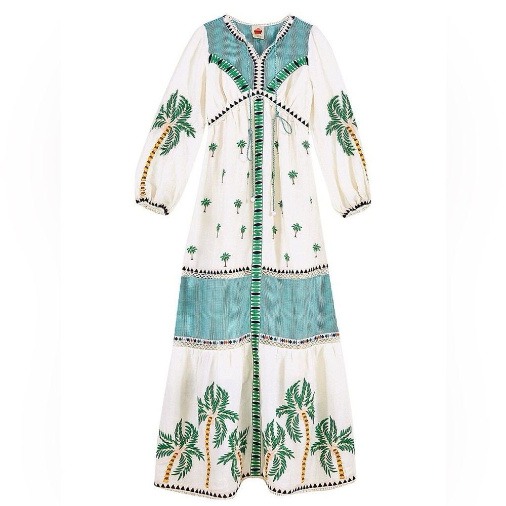 Farm Rio Palm Tree Embroidered Maxi Dress